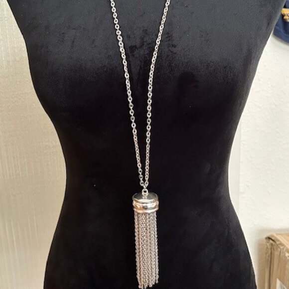 Beautiful Silver Tasseled Statement Necklace - Picture 1 of 3